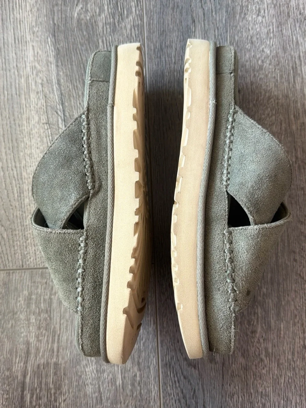 UGG Olive Green Suede Platform Slide Sandals